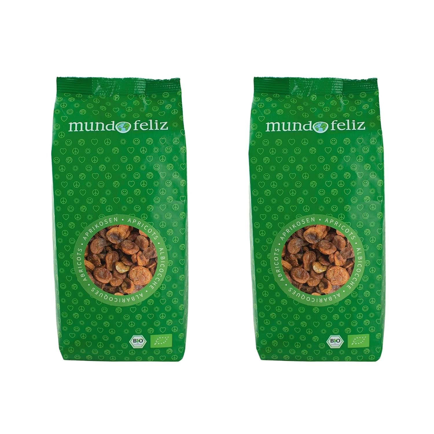 Mundo Feliz, Caise uscate cu sâmburi din agricultura ecologică, 2 x 500 grame Produse deshidratate Naty Shop 2 x 500 grame