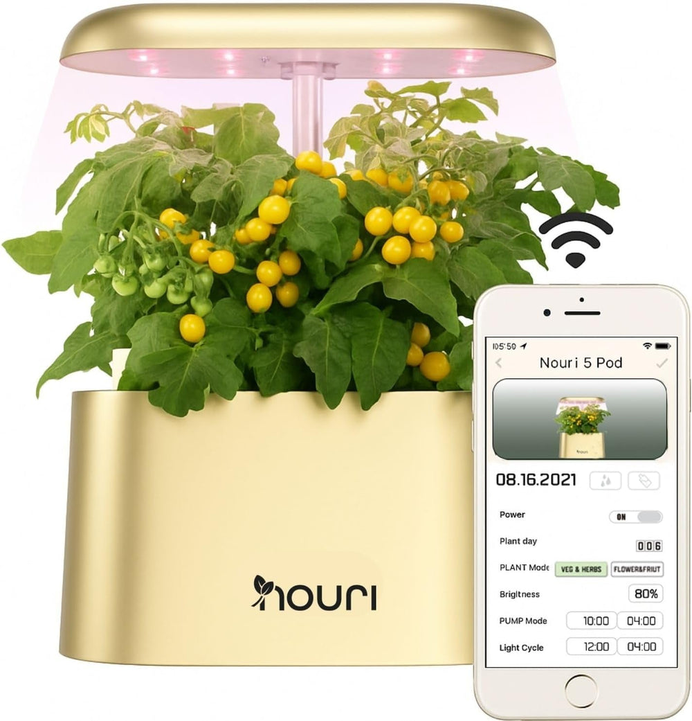 Nouri 7 Pod + Busuioc Heirloom | Grădină inteligentă pentru bucătari de acasă | Sistem de creștere hidroponică | Lumini LED de creștere | Kit de grădinărit cu plante aromatice de interior pentru iubitorii de plante și grădinari, Alb