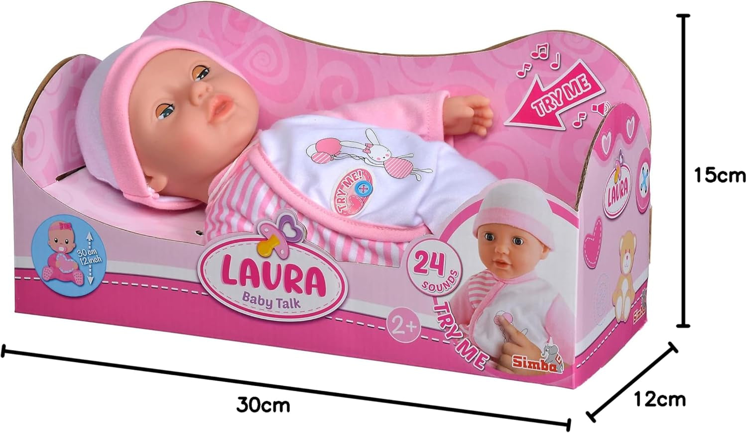 Simba 105140020 - My Love Baby Talk, Weichkörperpuppe mit Schlafaugen in süßem Strampler, macht 24 Babylaute, 30cm, Babypuppe ab 2 Jahre
