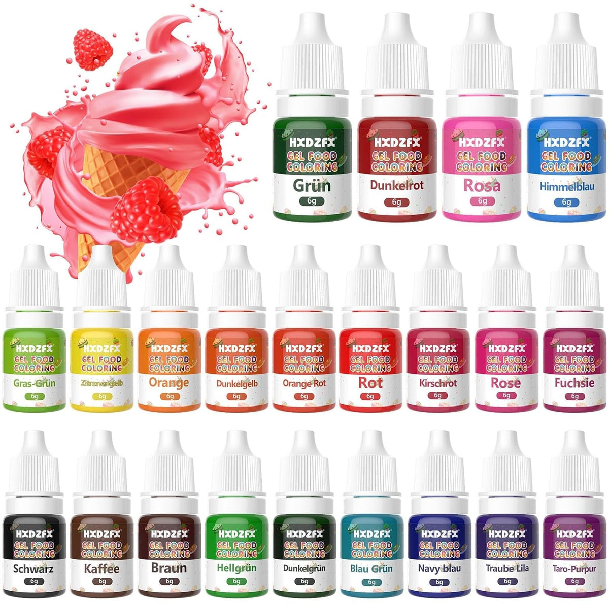 Colorant alimentar cu gel - HXDZFX Set de 22 de culori colorant alimentar cu gel foarte concentrat, potrivit pentru decorarea torturilor, macaroane, gogoși, fudge, glazură, înghețată, colorare cu săpun, colorare cu aerograf