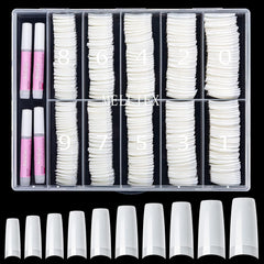 500 de bucăți de vârfuri de unghii artificiale franceze, set de vârfuri de unghii false acrilice, extensii de unghii, vârfuri de unghii, accesorii pentru unghii false cu 4 bucăți de lipici pentru design de unghii, unghii cu gel, naturale
