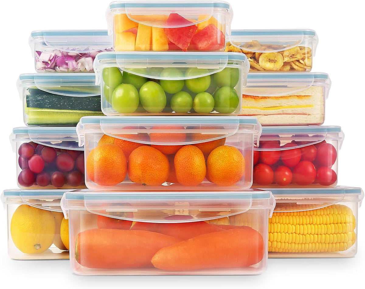 YASHE borcan de depozitare a alimentelor cu capac, set borcan de depozitare din plastic din 12 piese, fără BPA, 100% etanș, stivuibil, transparent Cutii depozitare alimente Naty Shop Mb-04-12Pcs