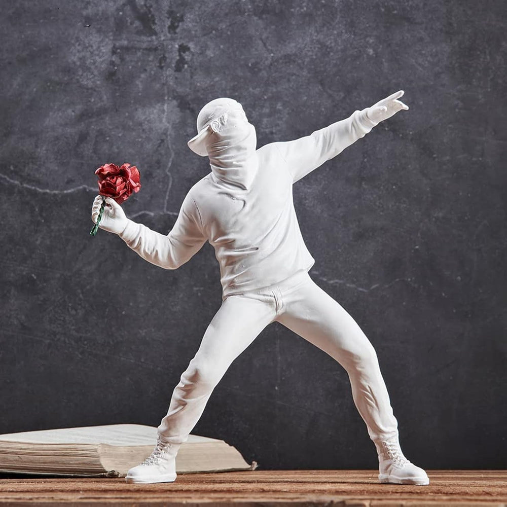 Fată drăguță cu balon, sculptură din rășină, statuie pentru decorațiuni interioare, statuie Banksy, fată cu inimă roșie, figura balon, sculptură de artă modernă pentru masă, raft, decor Statuete si sculpturi Naty Shop Alb