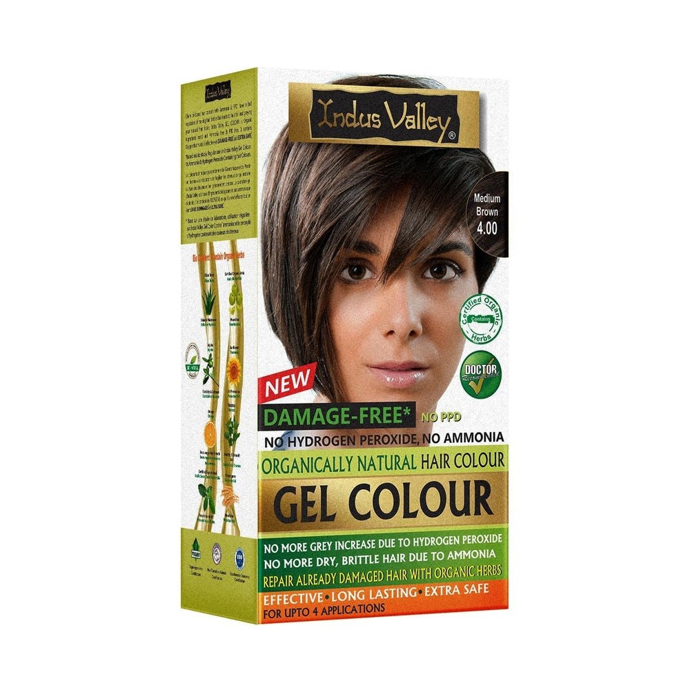 Indus Valley Natural Damage Free Gel Hair Colour | Fără amoniac, vegan și fără cruzime | Până la 100% acoperire gri, rezultate de lungă durată | Castaniu deschis 5.0 (20 gram + 200 ml) Vopsea pentru par Naty Shop Maro mediu