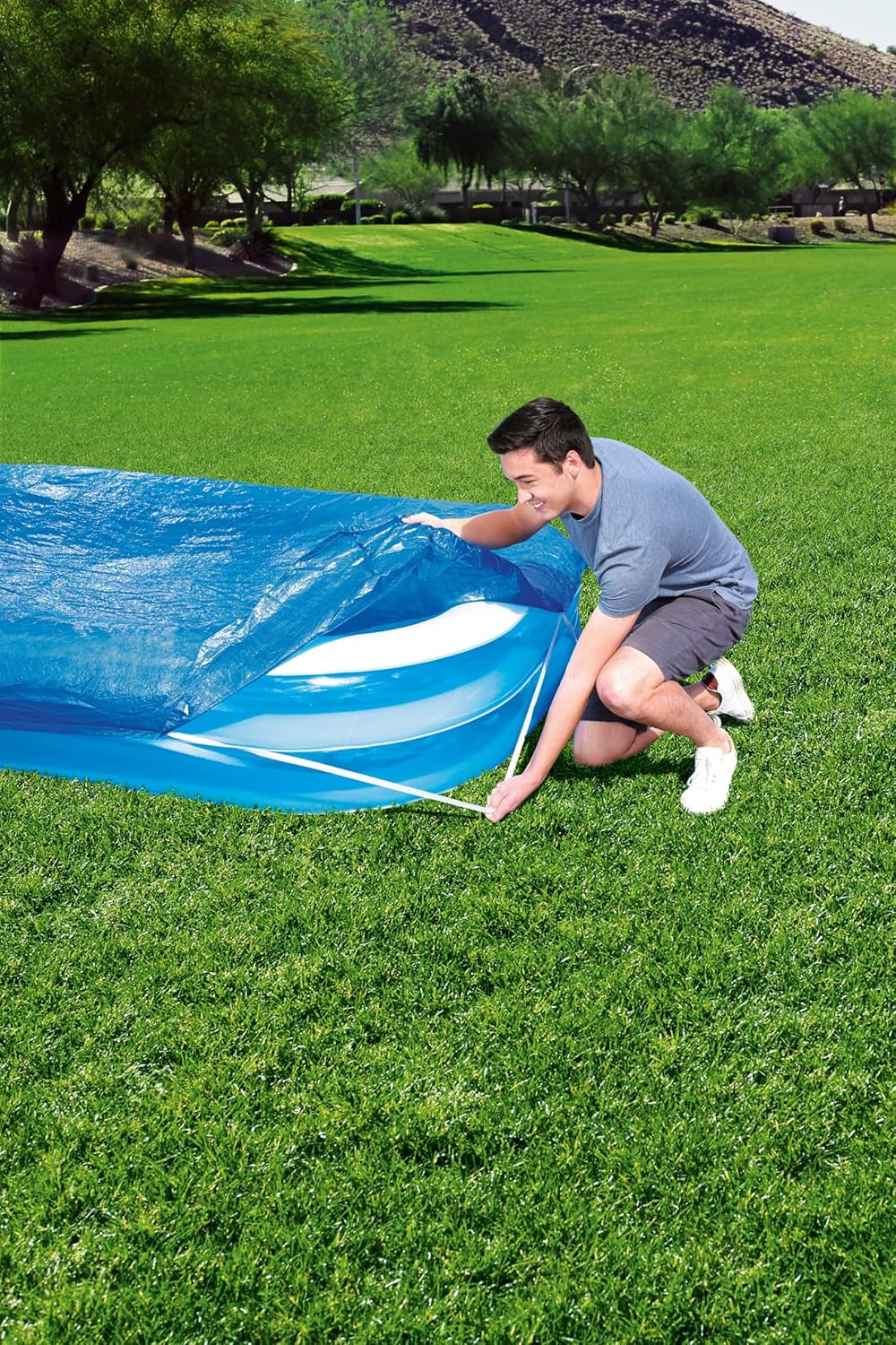 Prelată Bestway PE pentru piscine familiale 295 x 220 cm, albastră, dreptunghiulară