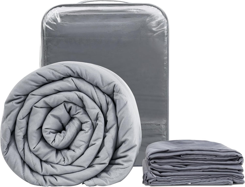 Winthome Pătură ponderată cu capac de plapumă 150X205Cm 10.4Kg, pătură ponderată confortabilă, pătură de terapie anti-stres, pătură grea pentru somn profund și recuperare mai bună, pătură grea pentru adulți (gri) Paturi si Cuverturi Besuche den Winthome-Store Gri 140X205Cm-8.6Kg