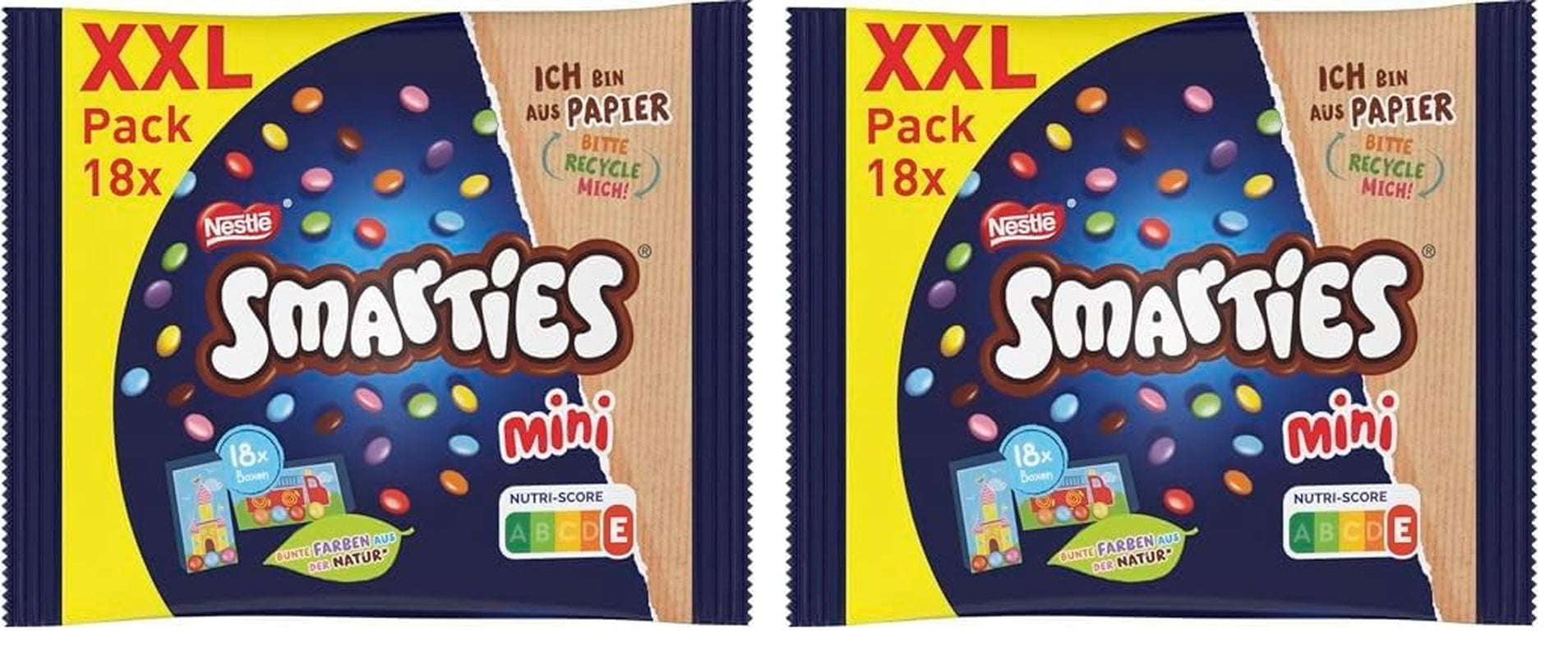 Pungi Nestlé SMARTIES Mini XXL, linte colorată cu ciocolată, ideale pentru a fi împărțite și gustate cu familia și prietenii, culori naturale, ambalaj reciclabil, pachet de 2 (1 x 259g)