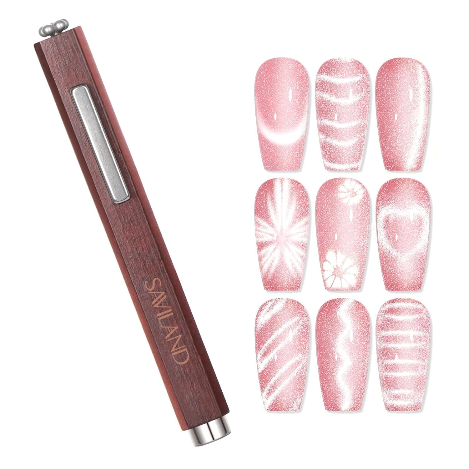 SAVILAND 4X Hochfester Cat Eye Magnet Für Nagel: 3-In-1 Nagel Magnet Rund Lange Streifenperle N35 Neodym Ultra Starker Magnet Für Nagellack Präzise 3S Formung Cat Eye Gel Nagellack Magnet Magnetstift