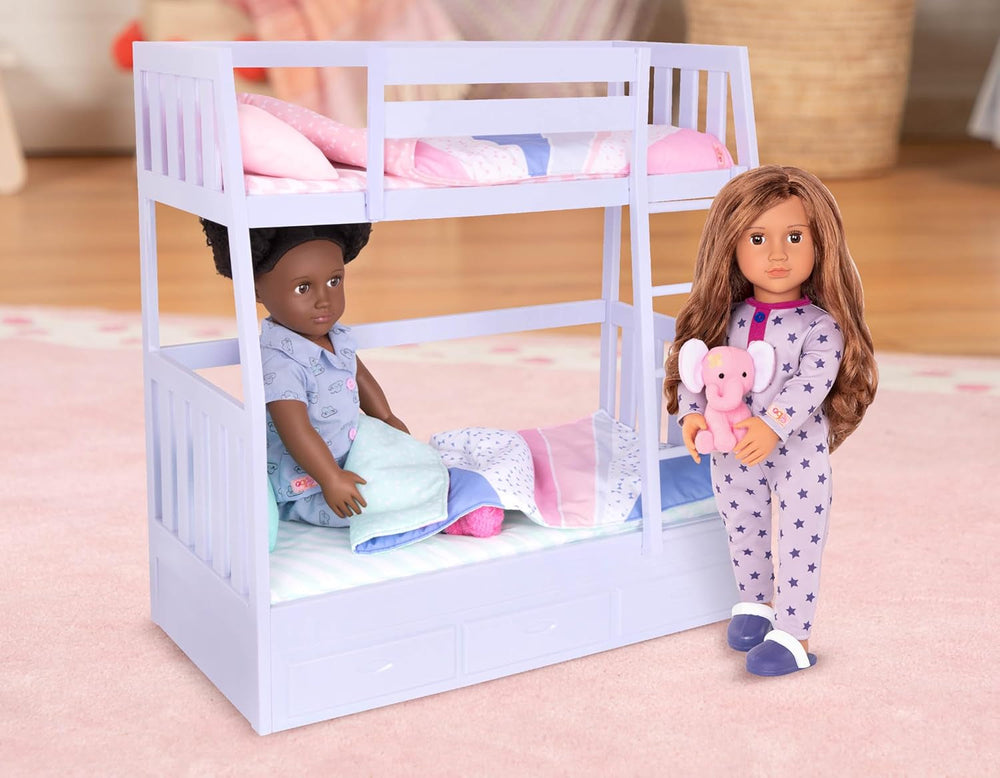 Our Generation - Maria - 46 cm-Puppe - Braune Augen & brünettes Haar - Pyjama-Strampler-Outfit - Elefant Plüschtier - Spielzeug für Kinder ab 3 Jahren