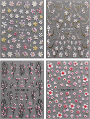 JMEOWIO 3D Nagelsticker Blume Nail Art Sticker Selbstklebend Nagelaufkleber 5D Stereoskopisch Frühling Sommer Floral Dekoration Nageldesign Zubehör 4 Blatt