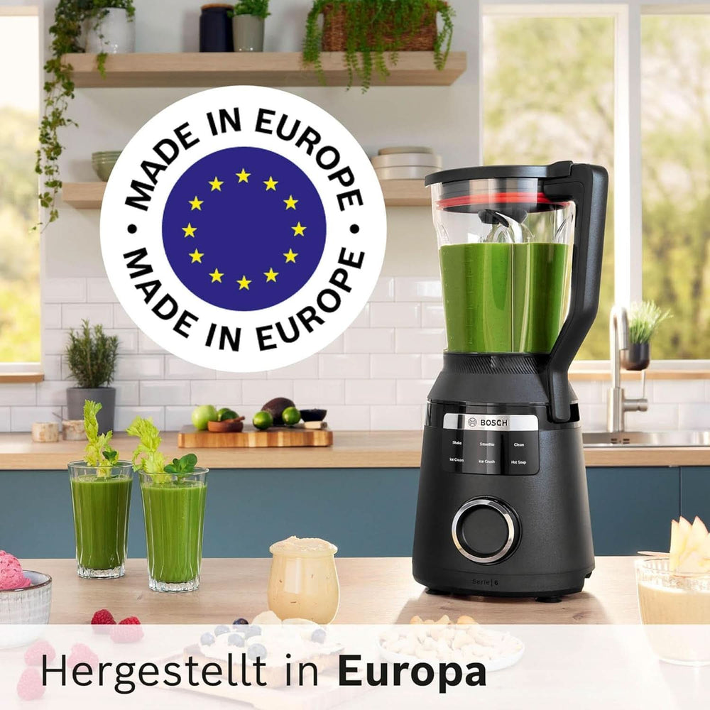 Highspeed-Standmixer Vitapower Serie 6 MMBD665B1, 45.000 U/Min, 6 Programme Inkl Heiße Suppe & Reinigung, 2 L Mixbehälter, Stopfer, Spülmaschinenfeste Teile, Made in Europe, 1800W, Schwarz Bucatarie Naty Shop