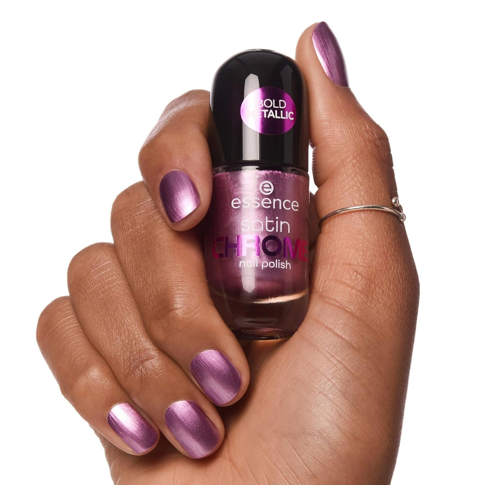 Oja Essence Satin CHROME, nr. 02, roz, acoperire completă, rezultate expres, pigmentată intens, metalică, vegană, fără particule de microplastic, fără parfum, fără parabeni, 1 pachet (8ml)