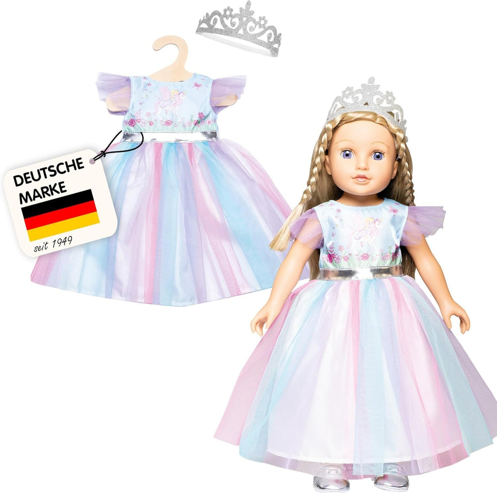 Heless 1130 - Kleid für Puppen im Design Fee und Einhorn, mit silberner Krone, Größe 28 - 35 cm