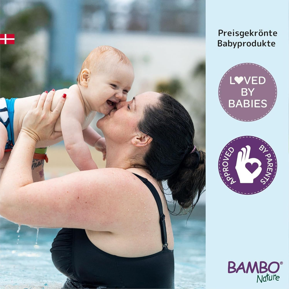 Scutece de înot Bambo Nature pentru bebeluși, mărimea S (7-12 kg), 12 scutece | Scutece de înot de unică folosință cu fixare sigură | Confort etanș în timpul jocului în apă