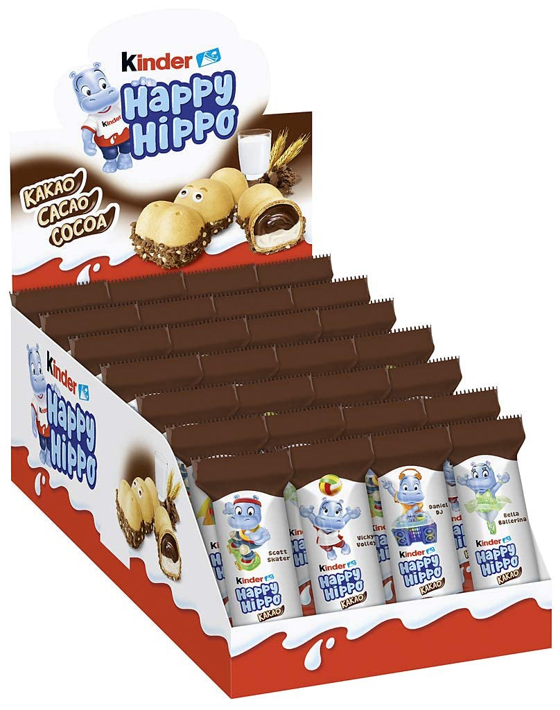 Kinder Happy Hippo Hazelnut – Specialitate crocantă de napolitane cu lapte și cremă de alune – Dulciuri pentru Carnaval și Mardi Gras – 1 pachet conținând 5 batoane individuale a câte 20,7 g fiecare