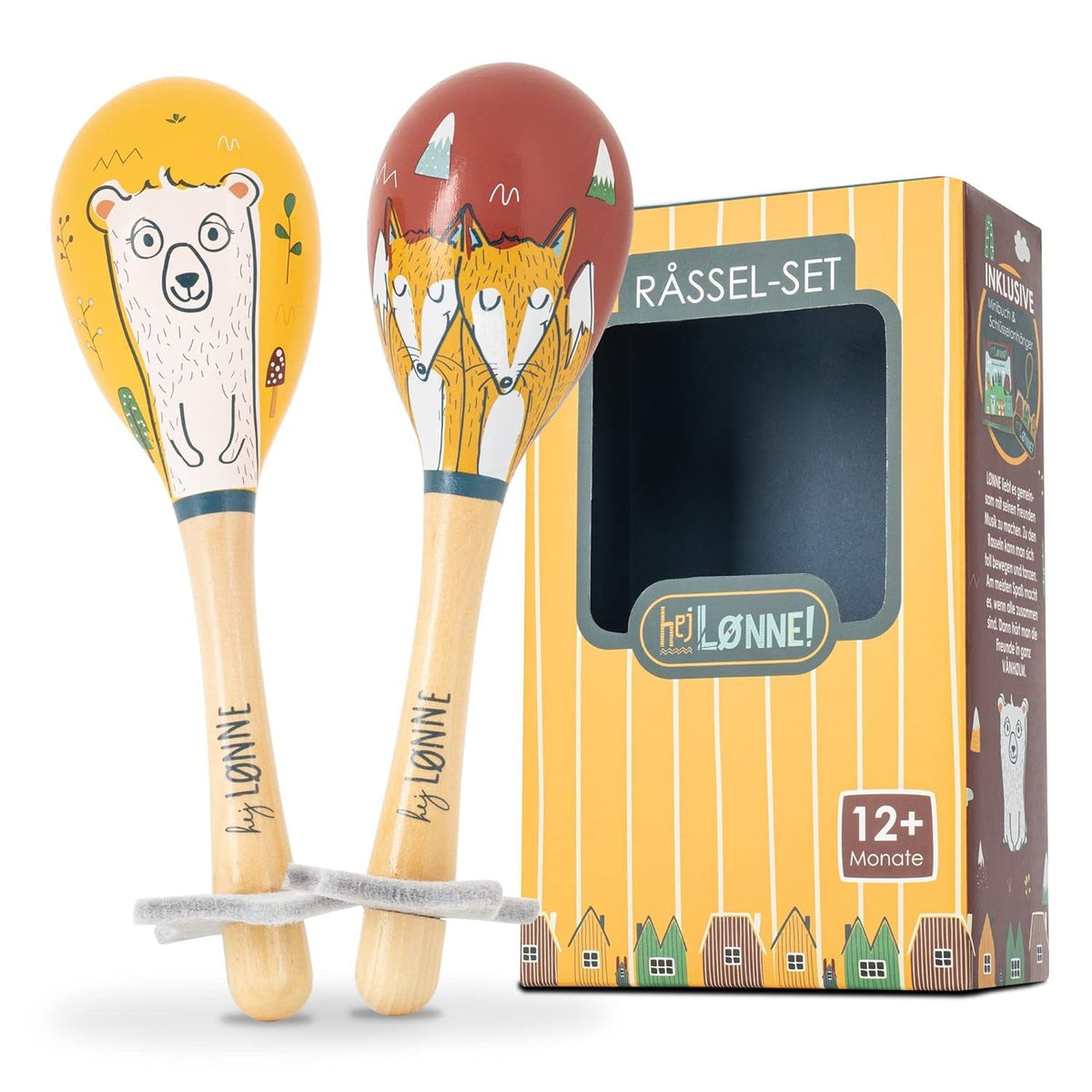 HEJ LØNNE set de 2 clopoței din lemn - Maracas copii - instrument muzical din lemn pentru a promova abilitățile motorii, coordonarea și comportamentul social - clopoțel din lemn pentru copii - jucărie pentru copii Jucarii Bebe Naty Shop Titlu implicit