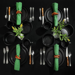 Set de veselă Bowery, 32 de piese, negru mat, gresie, farfurii, boluri și căni, serviciu pentru 8 persoane