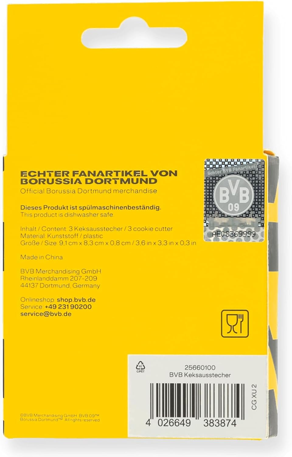 Set de forme pentru biscuiți BVB, 3 piese, Produs oficial Borussia Dortmund, Se poate spăla în mașina de spălat vase, Galben
