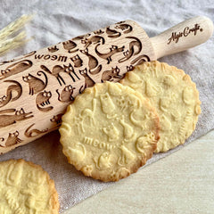 Sucitor MEOW CAT pentru produse de patiserie și ceramică de casă. Sucitor în relief. Cadou pentru iubitorii de pisici. Sucitor cu model gravat de la Algis Crafts