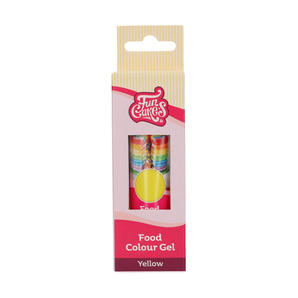 Colorant alimentar Funcakes Gel Galben: Colorant alimentar foarte concentrat pentru aluat, cremă, fondant și marțipan. Dozare ușoară. Picătură individuală pentru a crea culori vibrante. Halal. 30 g.
