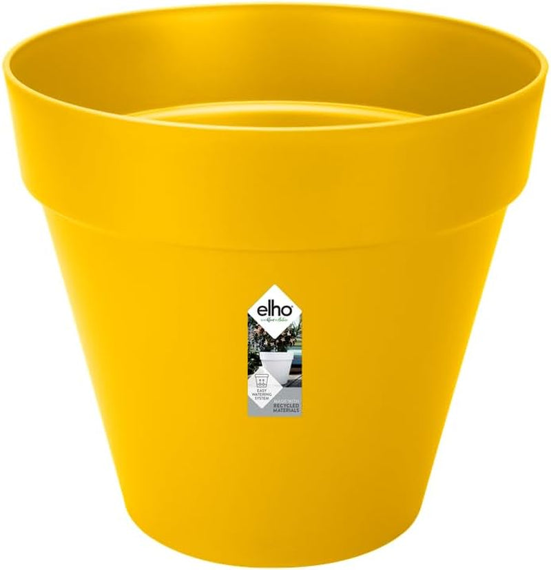 elho Loft Urban Round 40 - Ghiveci de flori pentru exterior - Plastic 100% reciclat - Ø 38,5 x H 35,3 cm - Galben/Ocru