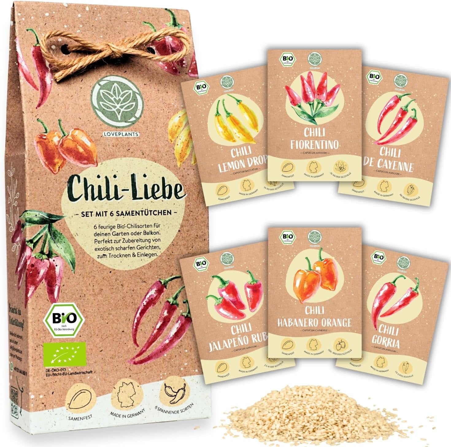 Set de semințe de chili organice – 6 semințe de chili organice, cu o intensitate ușoară până la extrem de iute, de calitate polenizată liber | de la picantul Habanero la soiuri de chili colorate și tradiționale – Semințe de Pepperoni