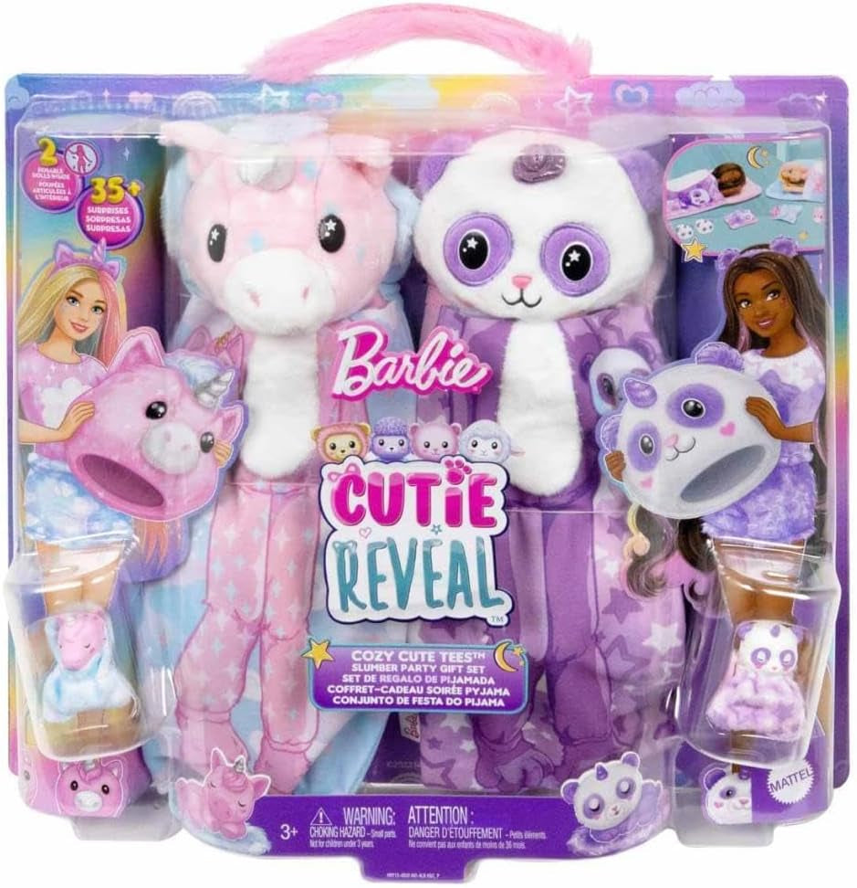Barbie Cutie Reveal Pyjamaparty Deluxe Set - Über 35 Überraschungen inkl. 2 Puppen, 2 Haustiere, Farbwechsel & Zubehör für endlosen Spielspaß ab 3 Jahren, HRY15