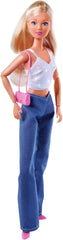 Simba Steffi Love Jeans & Glitter, asortat în 2 moduri, este inclus UN singur articol, top cu sclipici cu blugi și accesorii la modă, pentru păpuși de 29 cm, păpușa nu este inclusă, vârste 3+