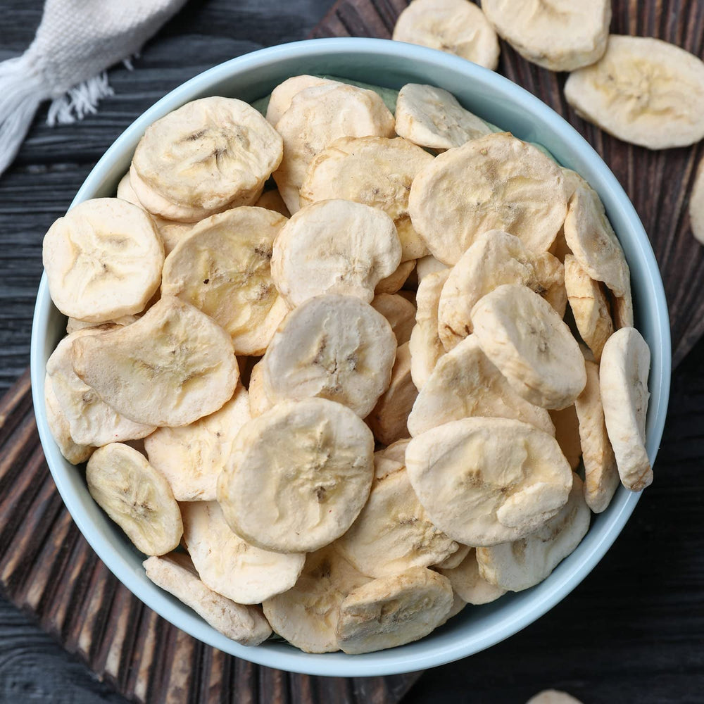 Felii de banane liofilizate 100g - chipsuri de banane liofilizate - fructe uscate liofilizate - felii de banane uscate pentru decorare, gustări, smoothie-uri și deserturi Produse deshidratate Naty Shop