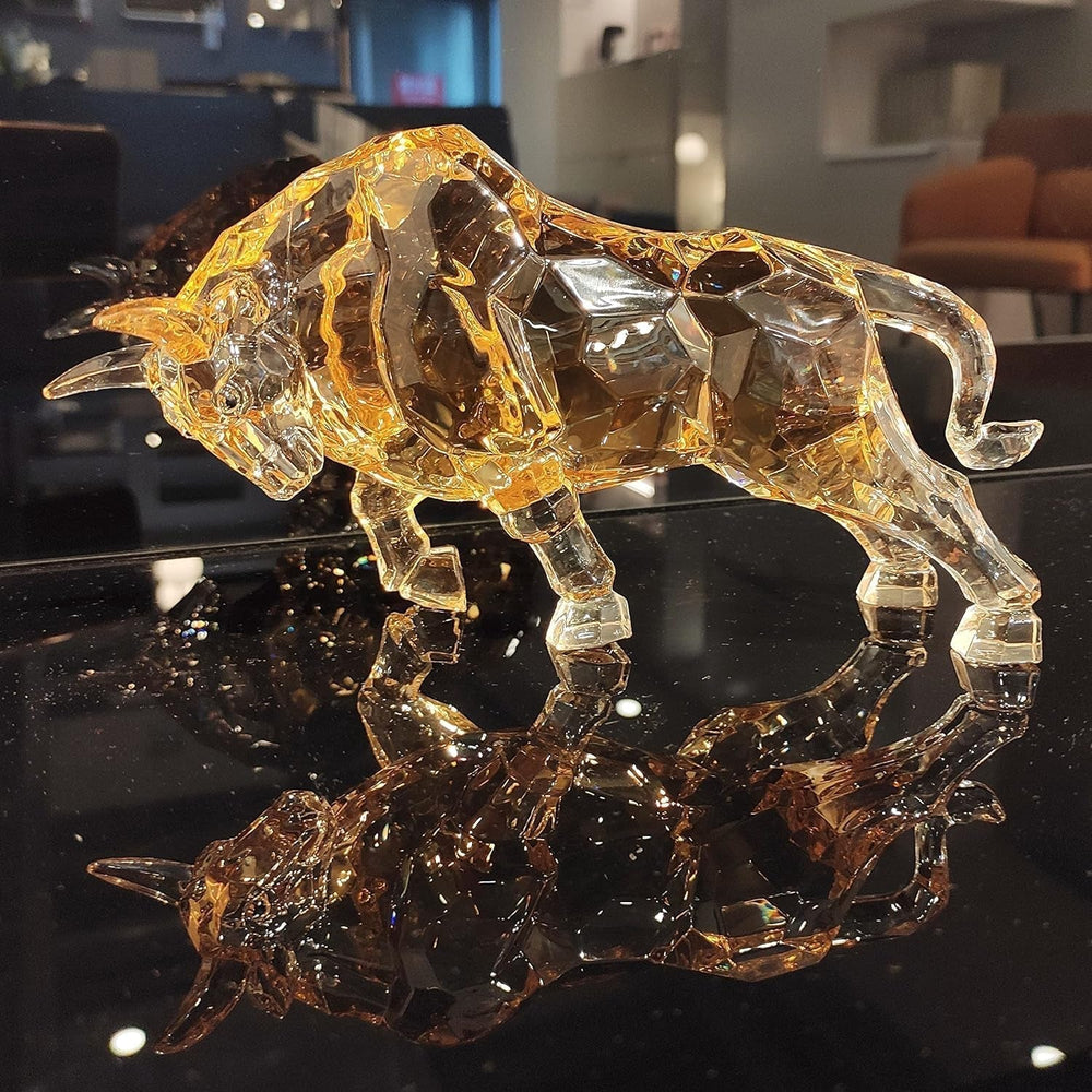 FengShui Wall Street Bull Statue Acrylic Bull Figurine Sculptura Home Office Desk Decorative Ornament 21.6 cm L (Amber) Statuete si sculpturi Naty Shop