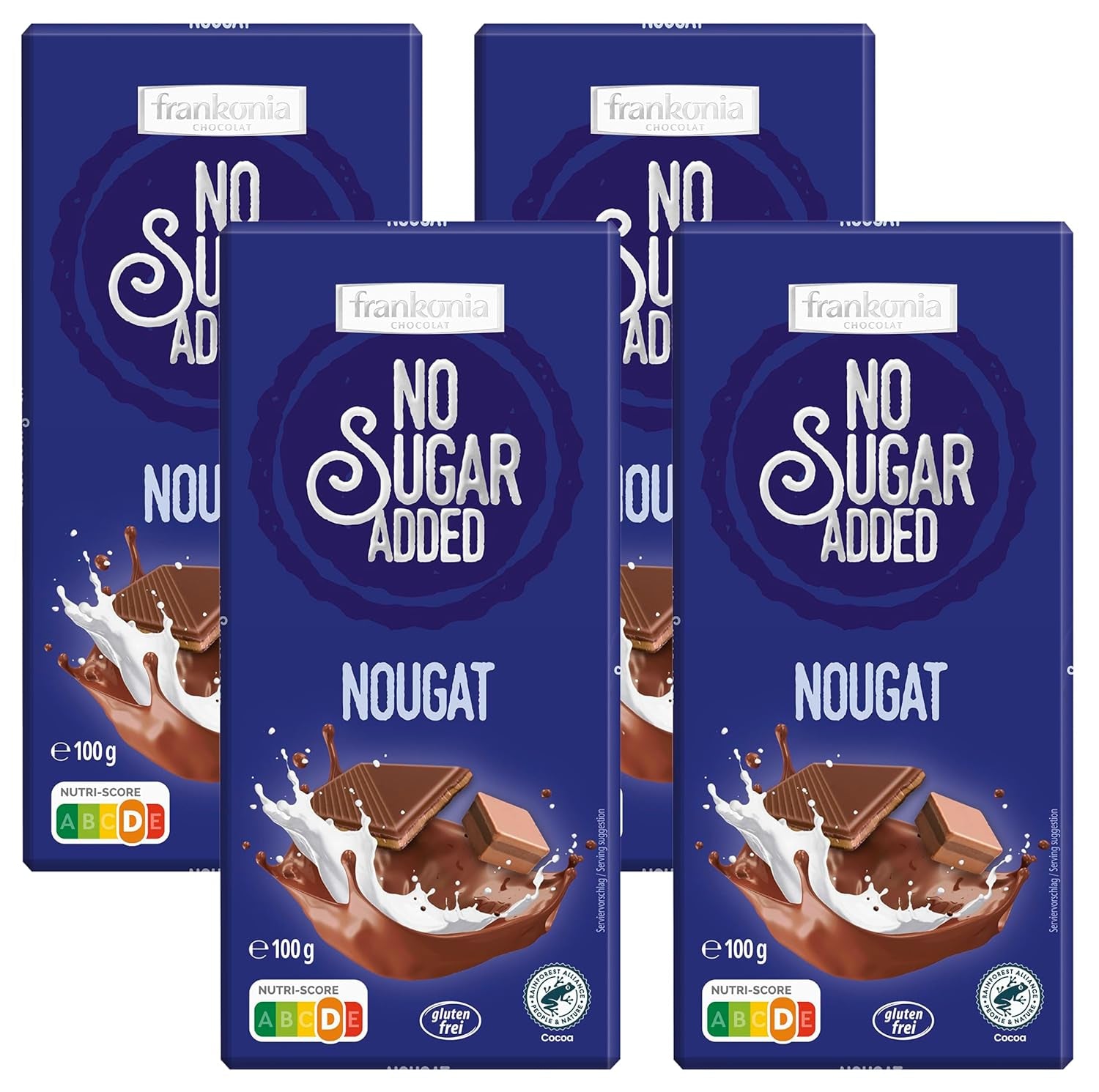 frankonia CIOCOLATĂ FĂRĂ ZAHĂR ADĂUGAT Ciocolată cu nuga, fără gluten, 100 g (pachet de 4)