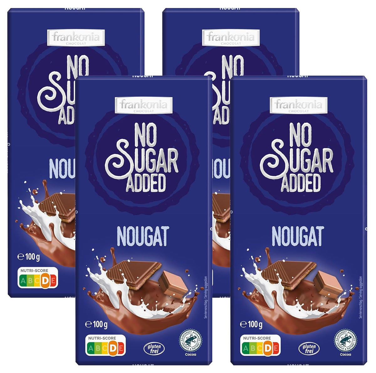frankonia CIOCOLATĂ FĂRĂ ZAHĂR ADĂUGAT Ciocolată cu nuga, fără gluten, 100 g (pachet de 4)