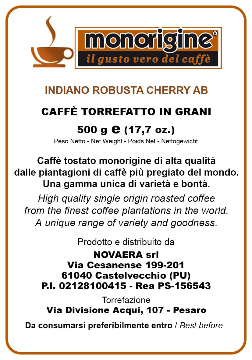 Boabe de cafea indiană Robusta Cherry AB 500g - Cafea
