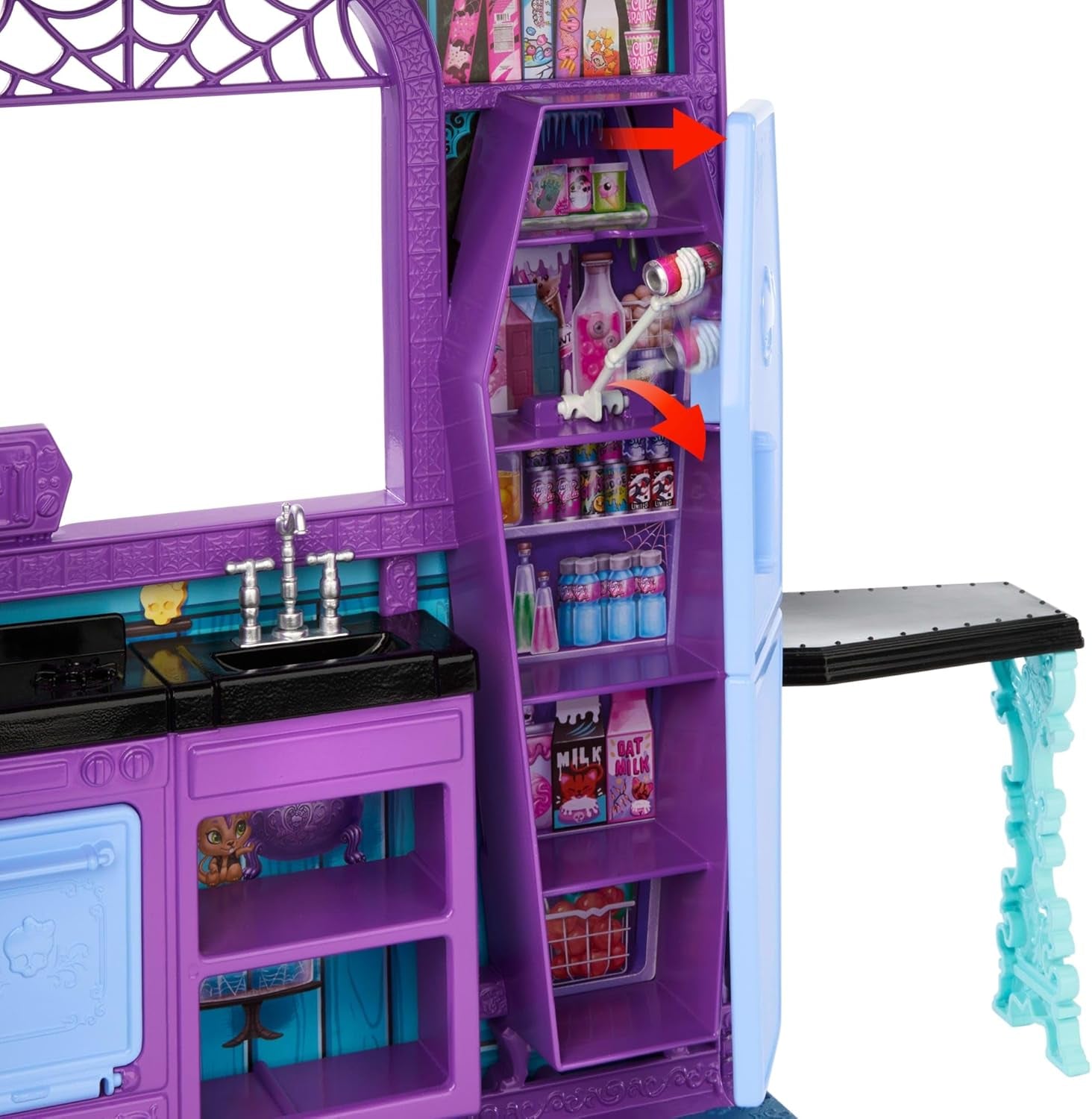 Casă de păpuși Monster High Buh-tique Hotel, set de joacă pliabil cu surprize înfricoșătoare în fiecare cameră și peste 13 piese de joacă, inclusiv mobilier și accesorii, JBF16