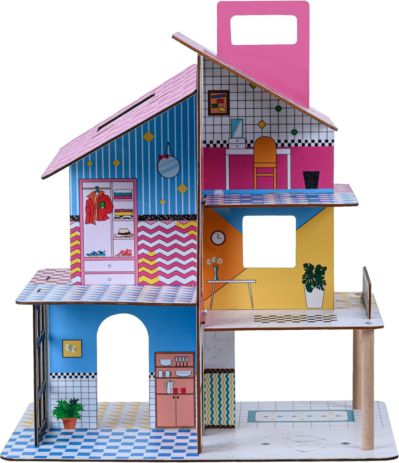 Olivia'S Little World 360 Casă de păpuși din lemn pentru copii Păpuși de 3,5" și 12 accesorii Multicolor TD-13260C Casute de papusi Naty Shop