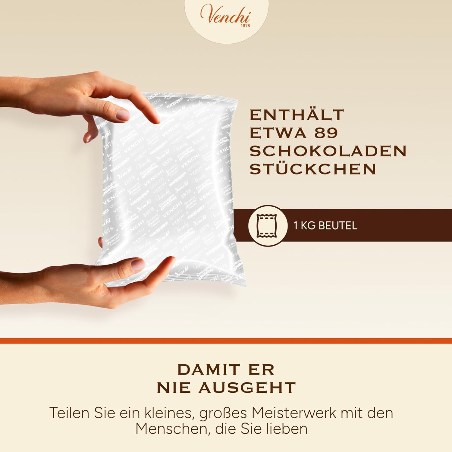Venchi - Cremini 1878 - Ciocolată cu trei straturi cu gianduja cu lapte și pastă de migdale, „Alune Piemonteze IGP”, 1 kg, fără gluten, fără coloranți și fără conservanți