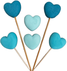 Set 6 decoratiuni comestibile din zahar, Inimi albastre Decoratiuni din Pasta de Zahar Naty Shop