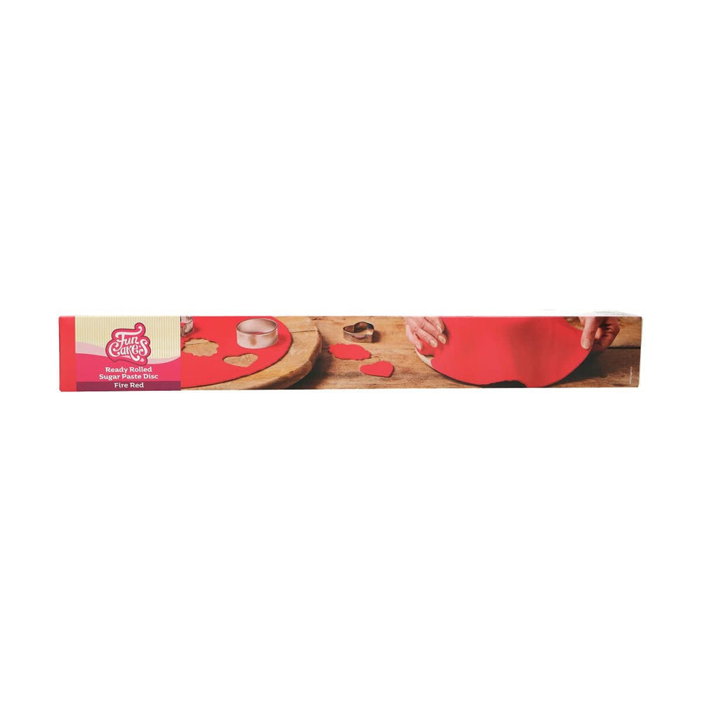 FunCakes Rolled Roll Fondant Disc Raven Black: aromă delicioasă de vanilie, 430 g & Rolled Roll Fondant Disc Fire Red: aromă delicioasă de vanilie, deja rulat, ușor de utilizat, 430 g Pasta de zahar Naty Shop