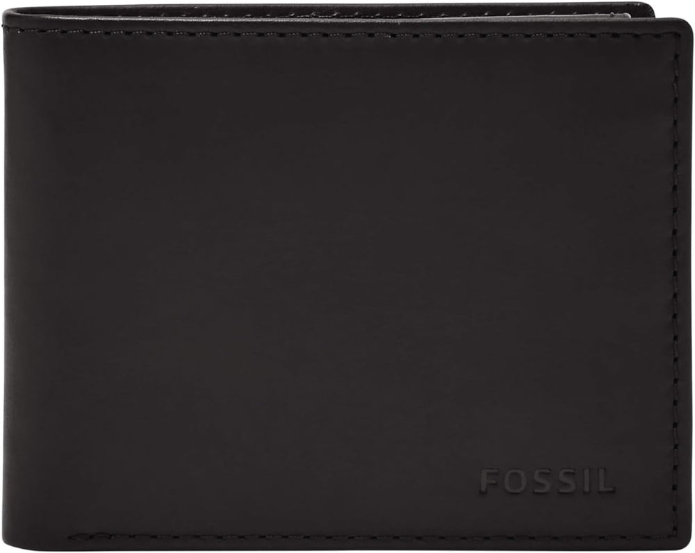 Geantă bifold pentru pașapoarte Fossil Derrick din piele cu blocare RFID pentru bărbați, cu suport detașabil pentru carduri Portofel Barbati Naty Shop Negru