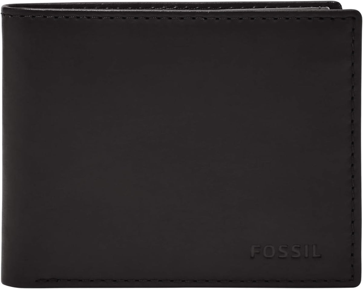 Geantă bifold pentru pașapoarte Fossil Derrick din piele cu blocare RFID pentru bărbați, cu suport detașabil pentru carduri Portofel Barbati Naty Shop Negru