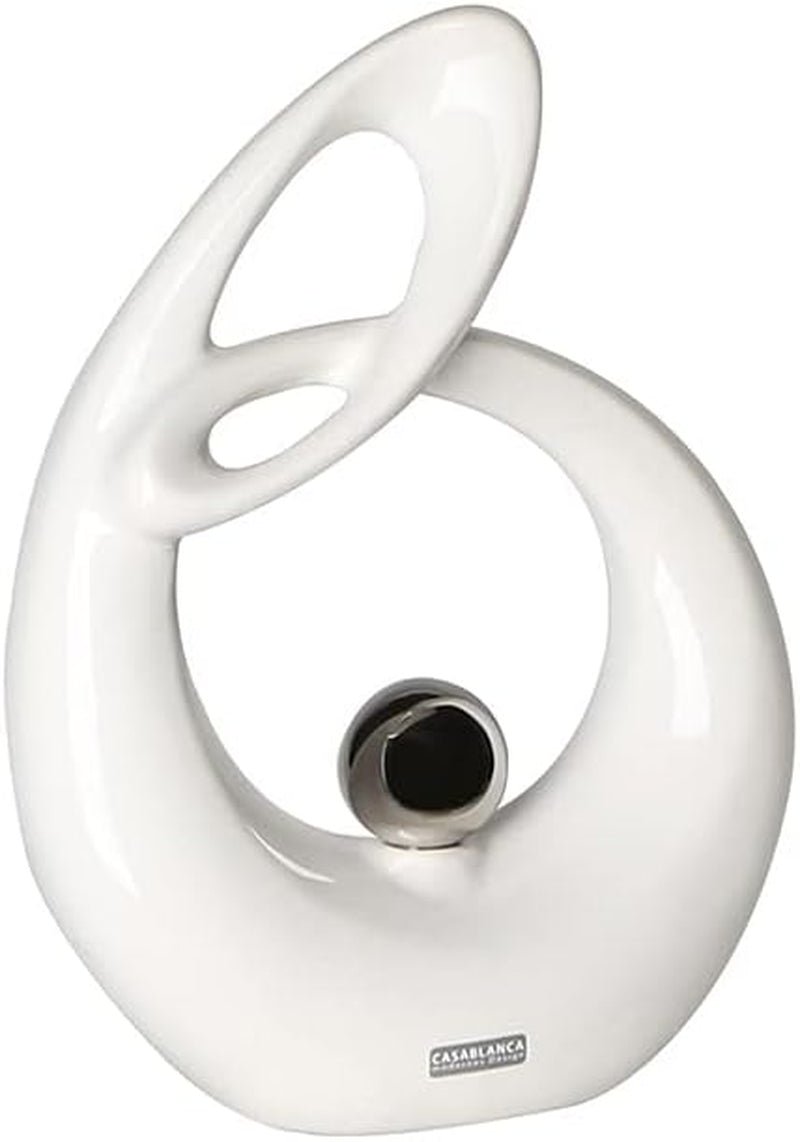 GILDE Sculptură decorativă din ceramică Life - figură albă glazurată alb/argintiu cu bilă argintie - înălțime 22 cm Statuete si sculpturi Naty Shop