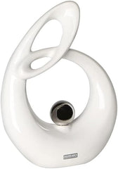 GILDE Sculptură decorativă din ceramică Life - figură albă glazurată alb/argintiu cu bilă argintie - înălțime 22 cm Statuete si sculpturi Naty Shop