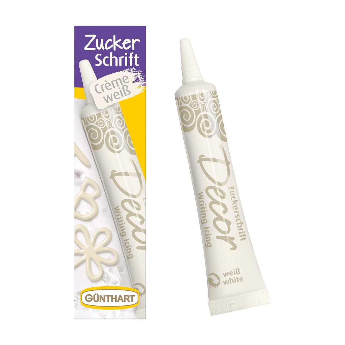 Günthart BackDecor 25 gr litere de zahăr ALB pentru orice desert în culoare albă din zahăr pentru litere și modele frumoase, 1 pachet (25 gr) Pasta de zahar Naty Shop Mediu Scrisori de zahăr alb