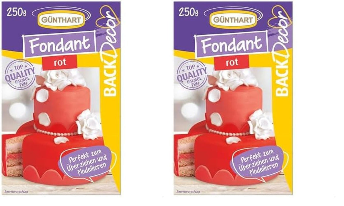 Günthart BackDecor 250 g fondant roșu, fără ulei de palmier, rezistent la rupere pentru acoperirea prăjiturilor și produselor de patiserie, potrivit pentru modelare, pachet de 2 (1 x 250 g) Pasta de zahar Naty Shop Roșu 250 G (pachet de 2)