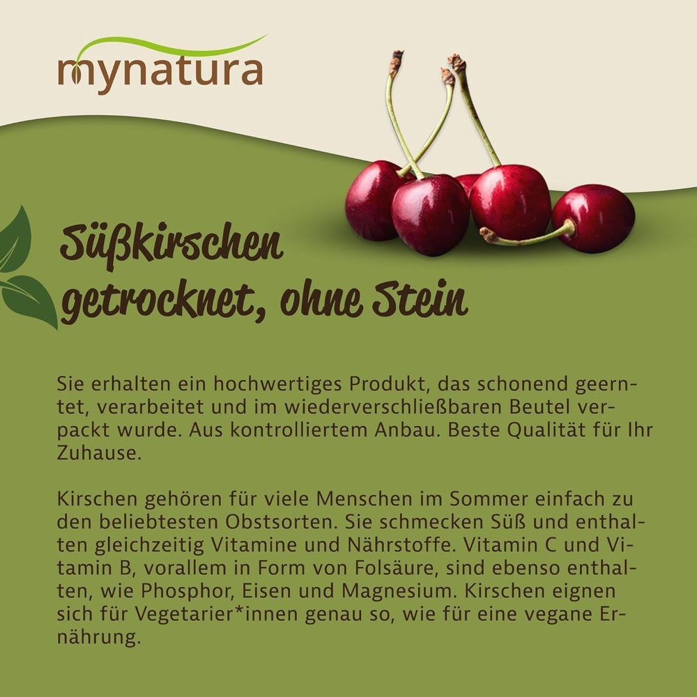 Mynatura cireșe dulci, uscate, fără sâmburi I Neîndulcite I Fructe uscate I Fără aditivi I Coacere I Cireșe I Snack I Muesli I Vegan I Pungă (1x 1000g) Produse deshidratate Naty Shop