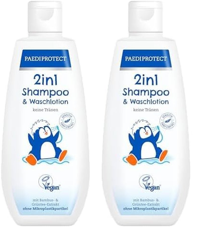 PAEDIPROTECT 2in1 șampon și loțiune de spălare pentru bebeluși și copii 200 ml, curățare delicată și păr fără parfum și microplastice, gelul de duș hidratează pielea uscată și sensibilă, de asemenea pentru adulți Copii - Baie si Skincare Naty Shop Alb 200 Ml (pachet de 2)