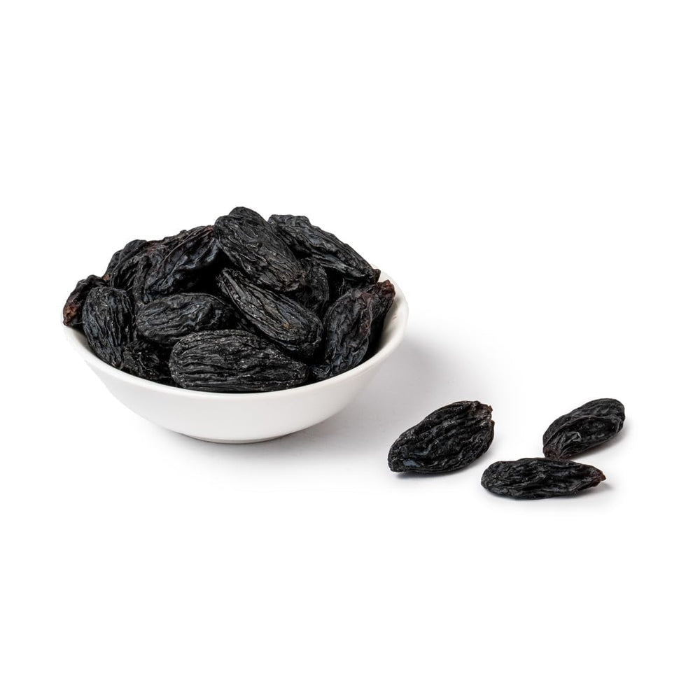 PAKKA - Stafide organice Fairtrade Bukhara 600g, fără semințe, struguri negri jumbo Bukhara uscați la umbră, fără ulei, deci lipicioși, nesulfurați, direct de la micii fermieri din Samarkand în Uzbekistan 600g Produse deshidratate Naty Shop