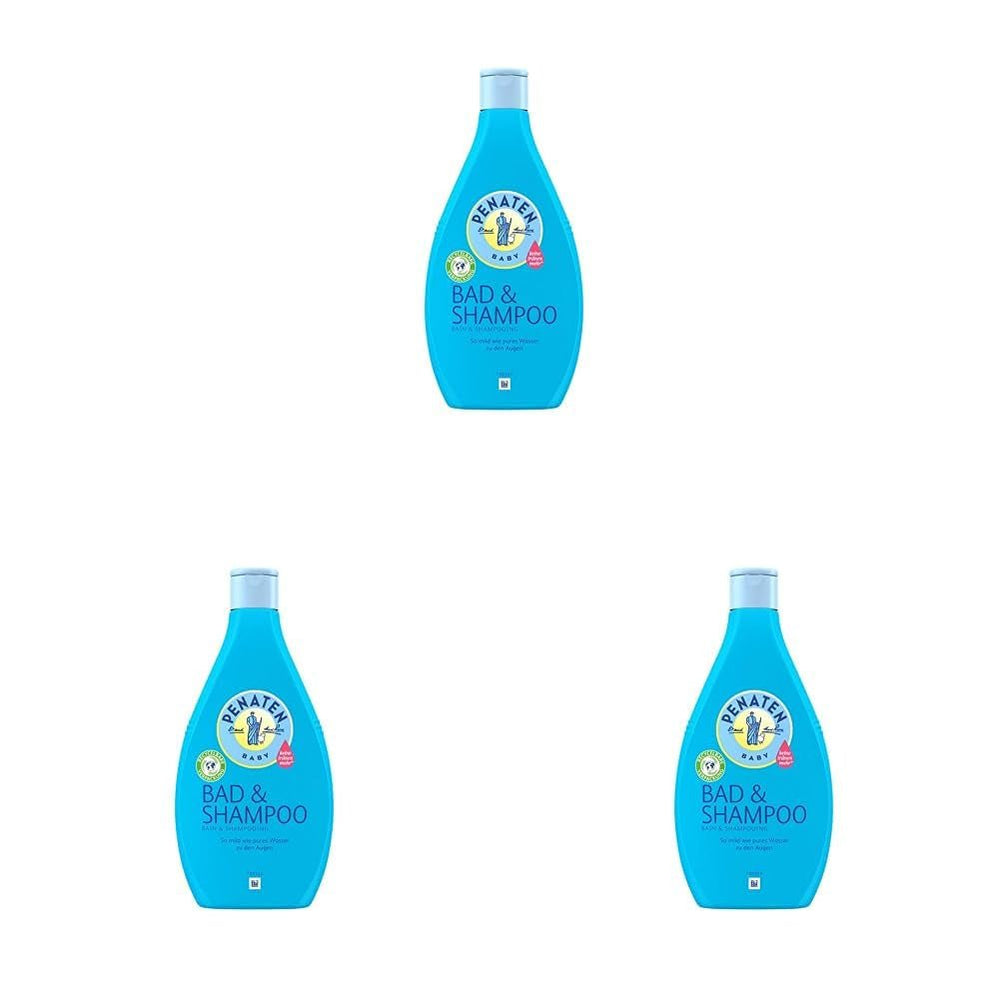 PENATEN baie și șampon (400 ml), baie și șampon blând pentru bebeluși formulat fără parabeni și coloranți, gel de duș și șampon pentru păr special dezvoltat pentru nou-născuți pentru pielea delicată a bebelușului Copii - Baie si Skincare Naty Shop 400 Ml (pachet de 3) Șampon de baie