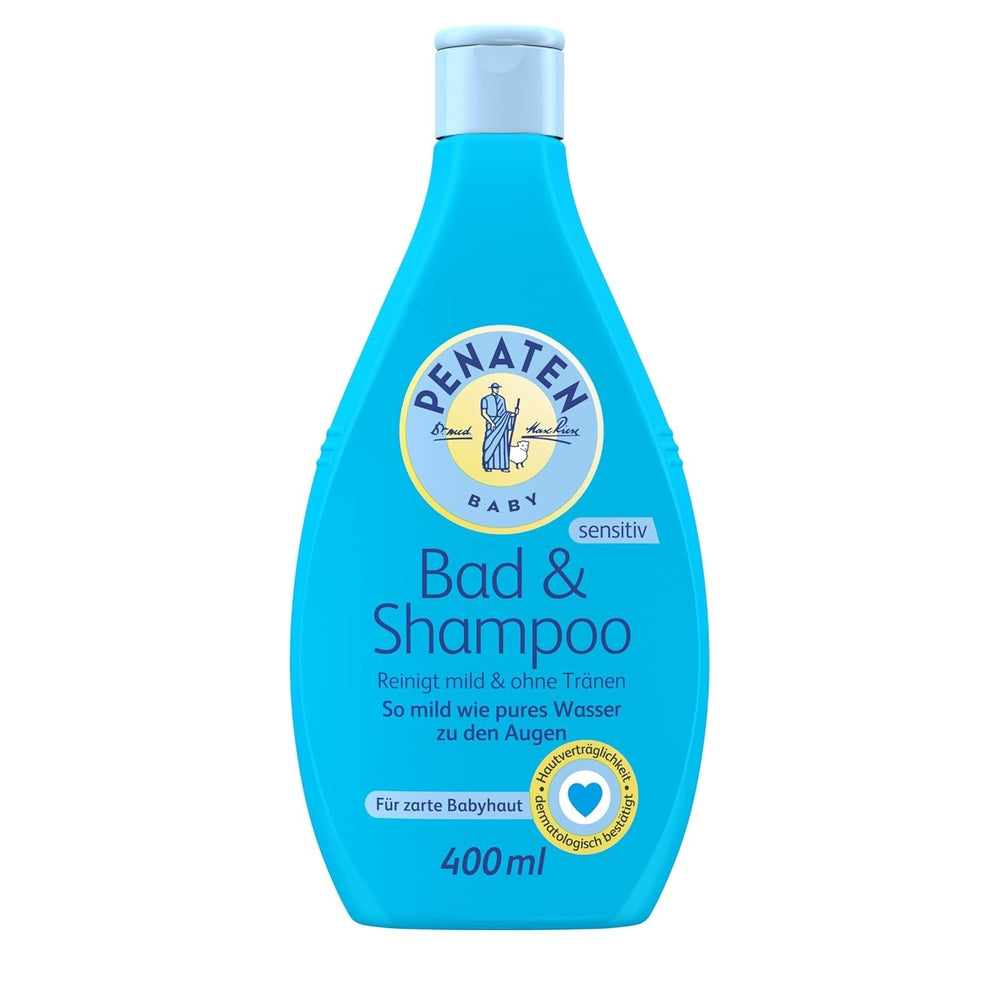 PENATEN baie și șampon (400 ml), baie și șampon blând pentru bebeluși formulat fără parabeni și coloranți, gel de duș și șampon pentru păr special dezvoltat pentru nou-născuți pentru pielea delicată a bebelușului Copii - Baie si Skincare Naty Shop 400 Ml (1 pachet) Gel de spălare