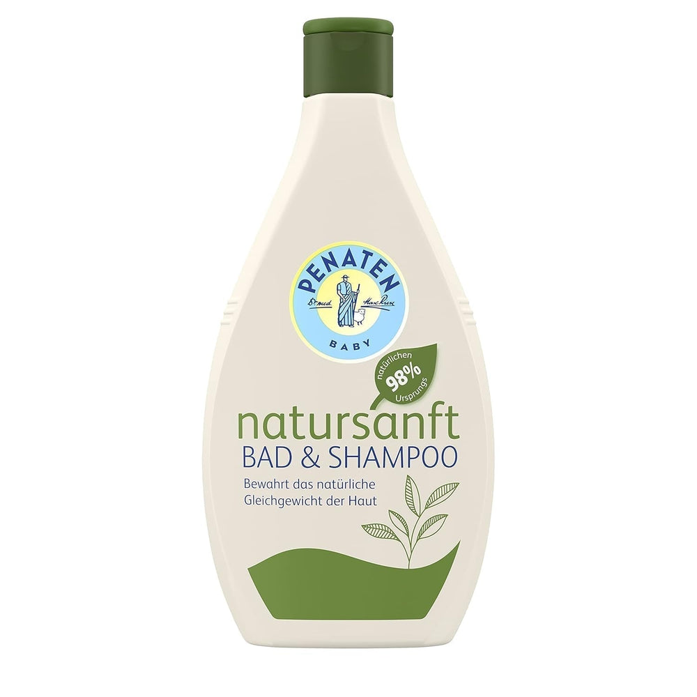 PENATEN baie și șampon (400 ml), baie și șampon blând pentru bebeluși formulat fără parabeni și coloranți, gel de duș și șampon pentru păr special dezvoltat pentru nou-născuți pentru pielea delicată a bebelușului Copii - Baie si Skincare Naty Shop 395 Ml (1 pachet) Șampon